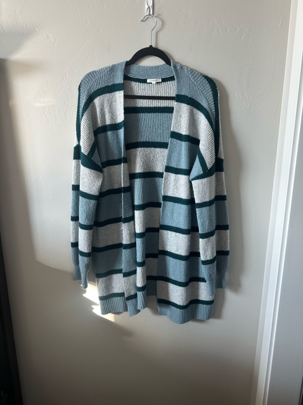 Maurices Open-Front Striped Cardigan - Light Blue, Cream & Teal